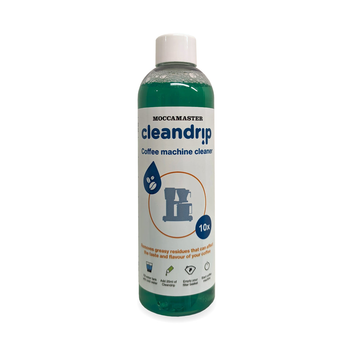 250-ml-Flasche mit Moccamaster Cleandrip Reinigungsmittel.