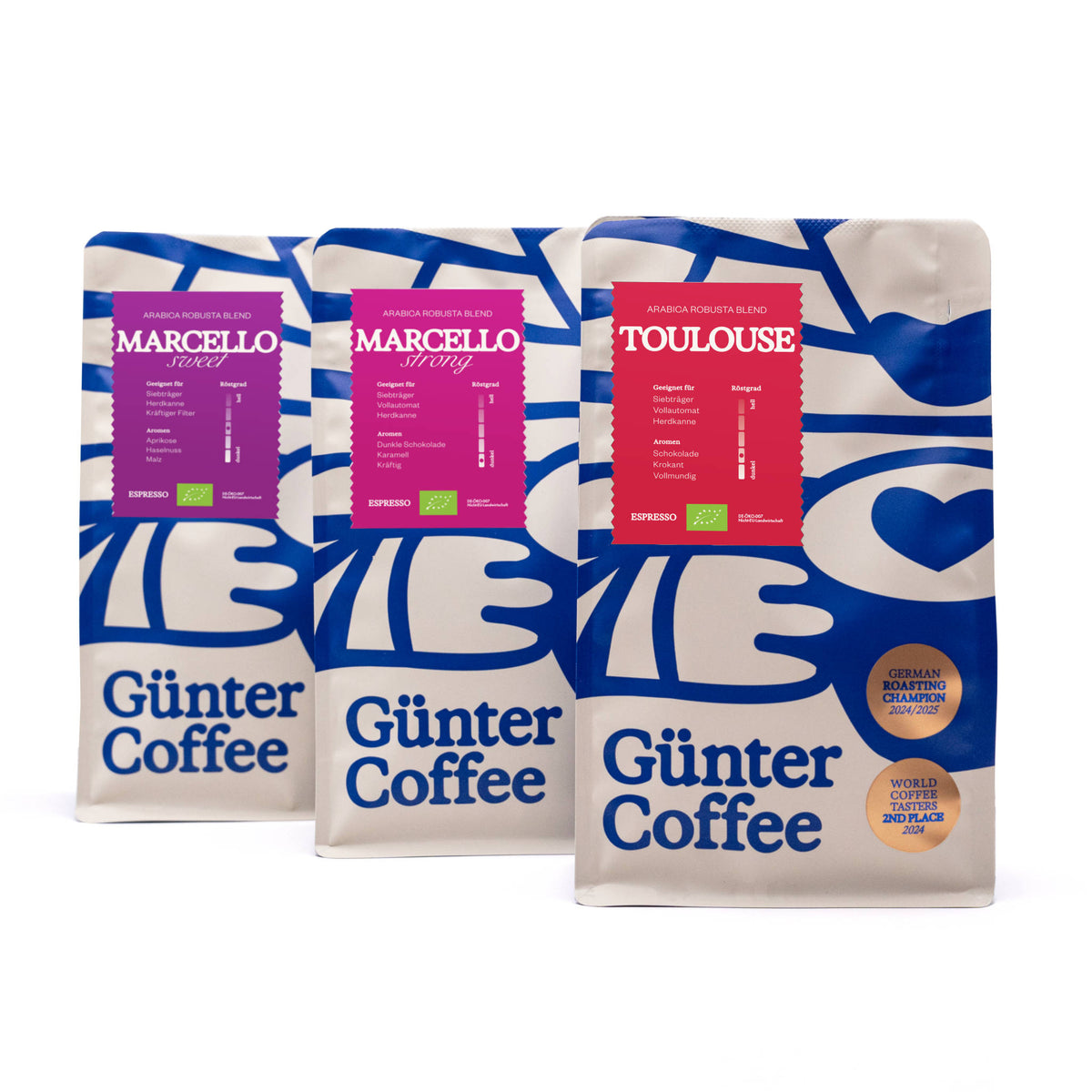 Bio-Espresso-Set 3 Kaffees Verpackungen 