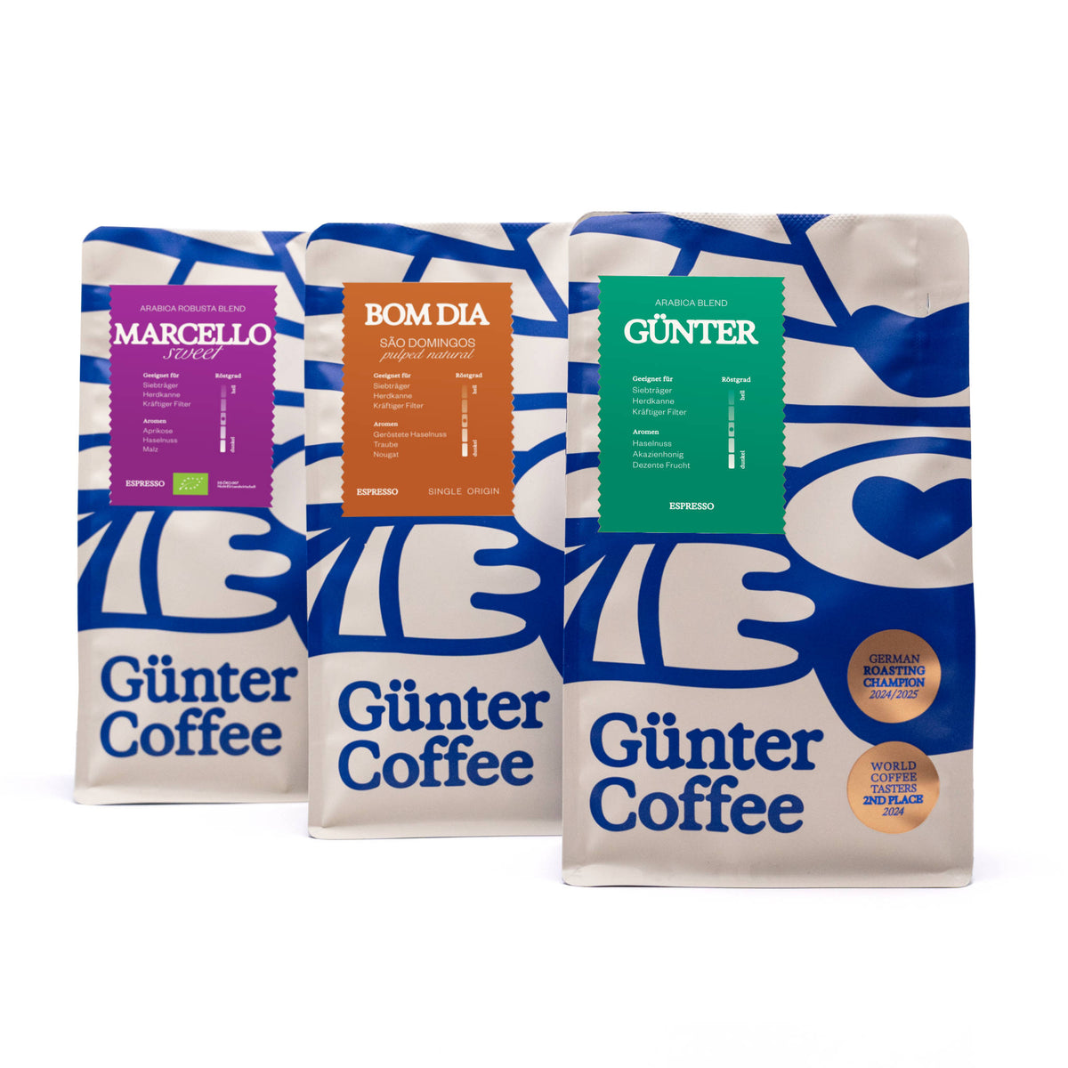 Helles Espresso-Set 3 Kaffees Verpackungen 